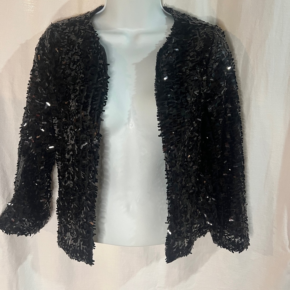 BB DAKOTA Woman's Black Open Front Sequin Jacket Size XS